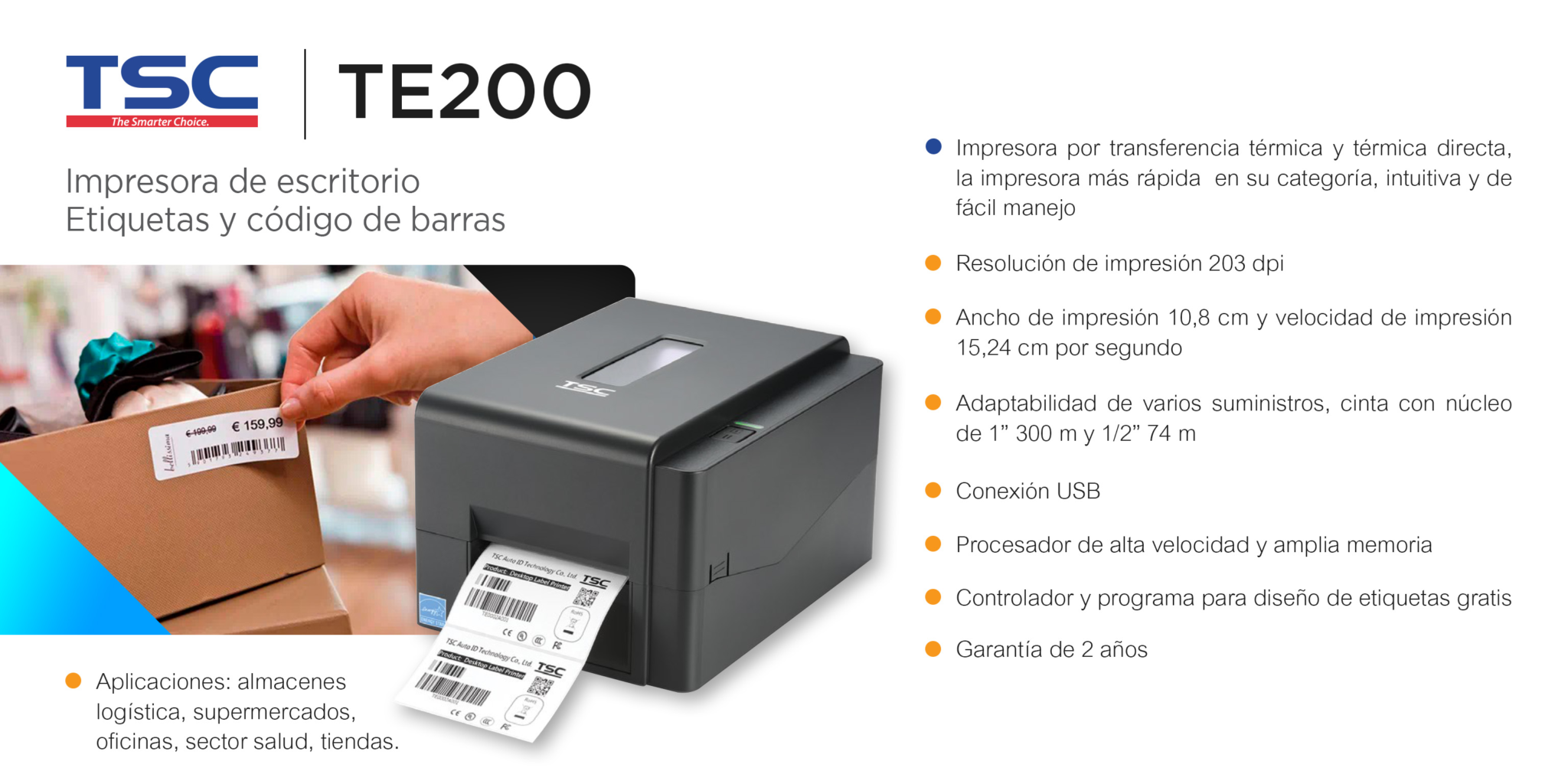 Impresora Etiquetas TE200 TSC - Syscaribe Soluciones