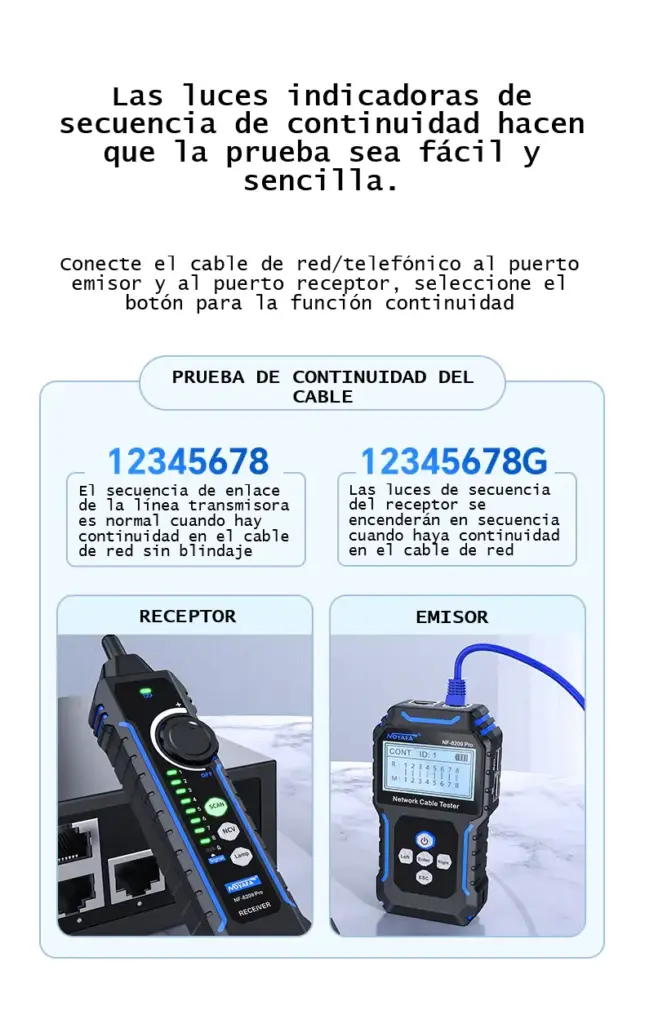 Probador de Cables de Red Profesional NF-8209Pro
