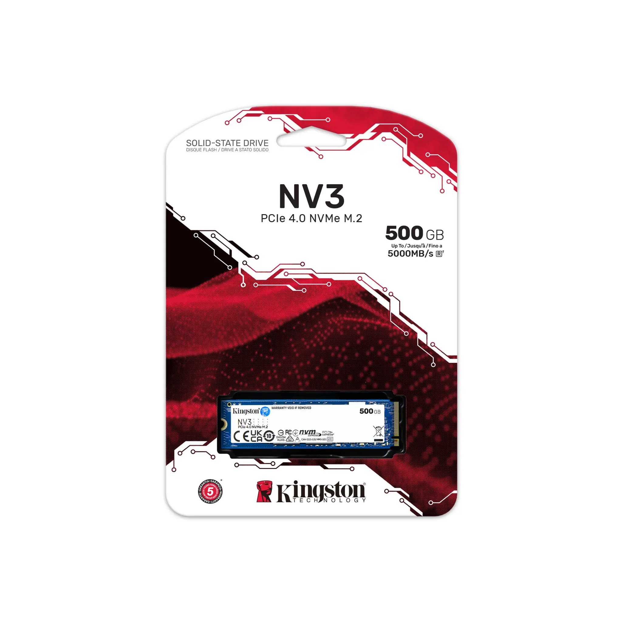 Unidad Estado Solido 500G Kingston NV3 M.2 2280 PCIe 4.0 NVMe SSD - SNV3S/500G